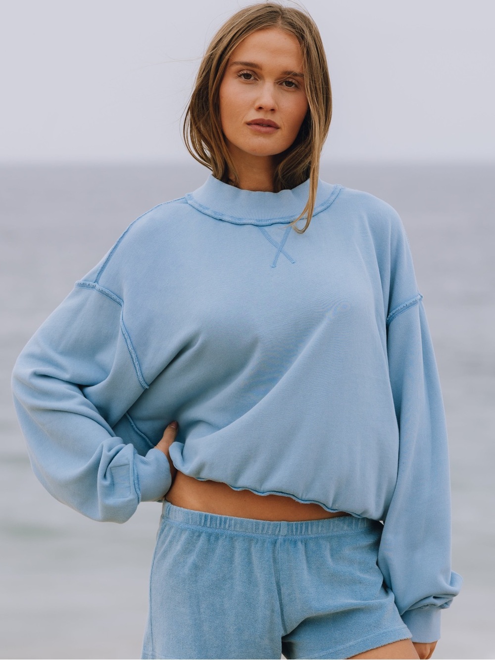 Daily Drills Terry Vintage Crew - Sunbleached Malibu Blue Size M/L NWT - Picture 3 of 11